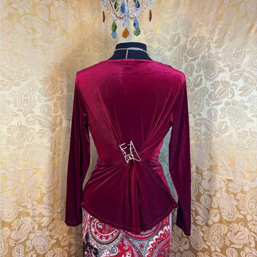 ✨Vintage Y2K Whimsigoth Cranberry Velvet Medallion Blouse✨ - Picture 3 of 8